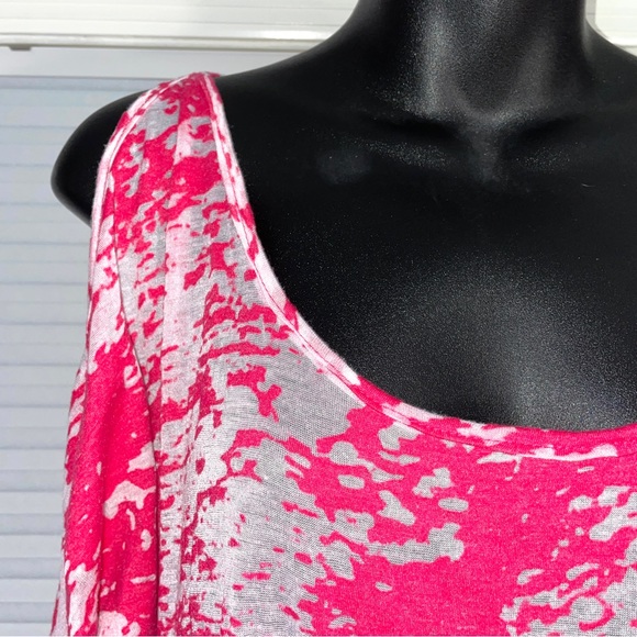 Charlotte Russe Cold Shoulder Burnout shirt top pink white Womens M Made in USA - Picture 3 of 5